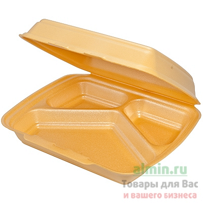 Купить термобокс (ланчбокс) дхшхв 240х200х65 мм 3-секционный eps желтый lp 1/125/250, 125 шт./упак в Москве