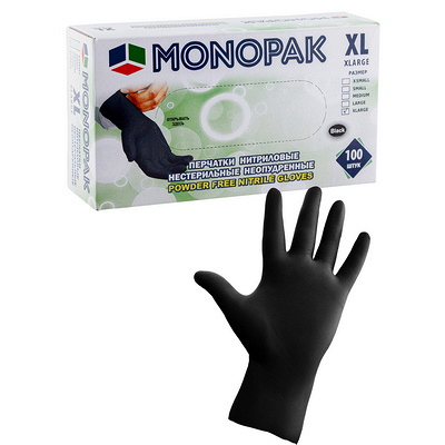 Купить перчатки одноразовые 100 шт xl неопудренные черный нитрил коробка "monopak", 100 шт./упак в Москве