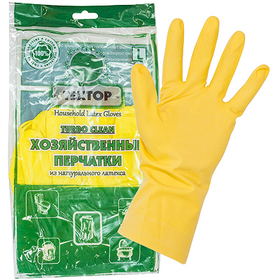 Купить перчатки хозяйственные 1 пара turbo clean l с хлопковым напылением желтый латекс "textop" в Москве