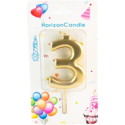 Купить свеча для торта цифра 3 металлик "horizon candles" 1/1, 1 шт. в Москве