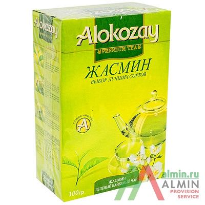 Купить чай зеленый листовой 100г с цветками жасмина alokozay 1/40 в Москве