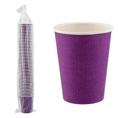 Купить стакан бумажный 1-сл d90 мм 350 мл 50 шт для горячих напитков фиолетовый "бупак" в Москве