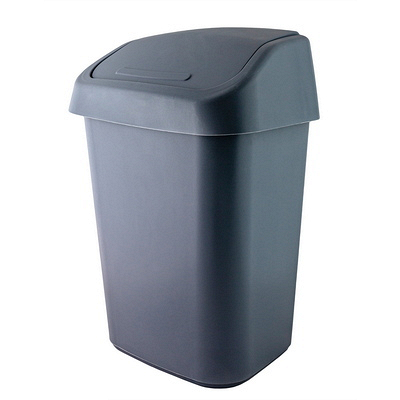Купить контейнер мусорный прямоугольный 25л большой с качающейся крышкой темно-серый пластиковый "proff" в Москве