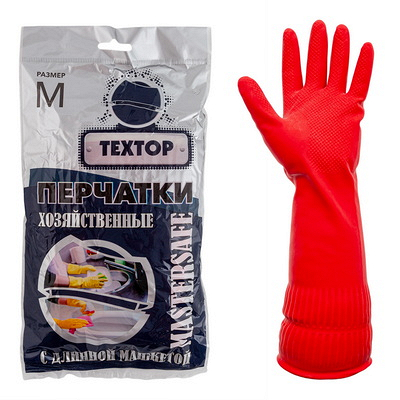 Перчатки хозяйственные 1 пара М MASTERSAFE с длинной манжетой КРАСНЫЕ "TEXTOP" Купить перчатки хозяйственные 1 пара м mastersafe с длинной манжетой красные "textop" в Москве