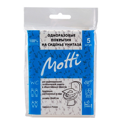 Купить покрытие бумажное 5 шт/уп персональное на сиденье унитаза белая бумага пакет пэ "motti" в Москве