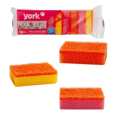 Губка для мытья посуды универсальная 80х50х2,5 мм 10 шт MIDI РАЗНОЦВЕТНЫЙ ПОРОЛОН "YORK" Купить губка для мытья посуды универсальная 80х50х2,5 мм 10 шт midi разноцветный поролон "york" в Москве