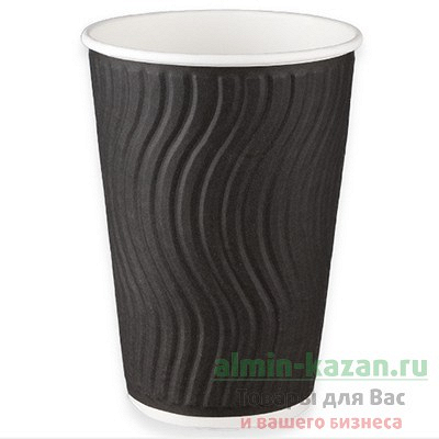 Купить стакан бумажный 2-сл d80 мм 200 мл для горячих напитков гофрированный черный "scandipakk", 37 шт./упак в Москве