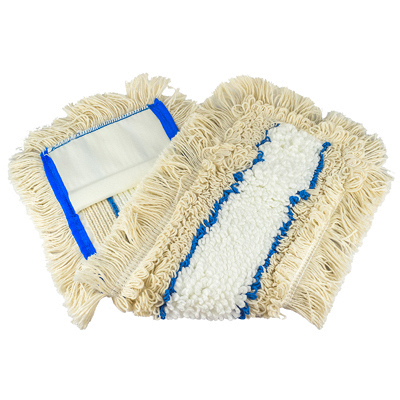 Купить насадка - моп (mop) для швабры 400х145мм плоская с карманами с синей полосой белая микрофибра "hunter" 1/75 в Москве