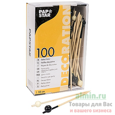 Купить пика декоративная жемчужина черная и белая н100 мм 100 шт/уп для канапе дерево papstar 1/10 (артикул производителя 16758) в Москве
